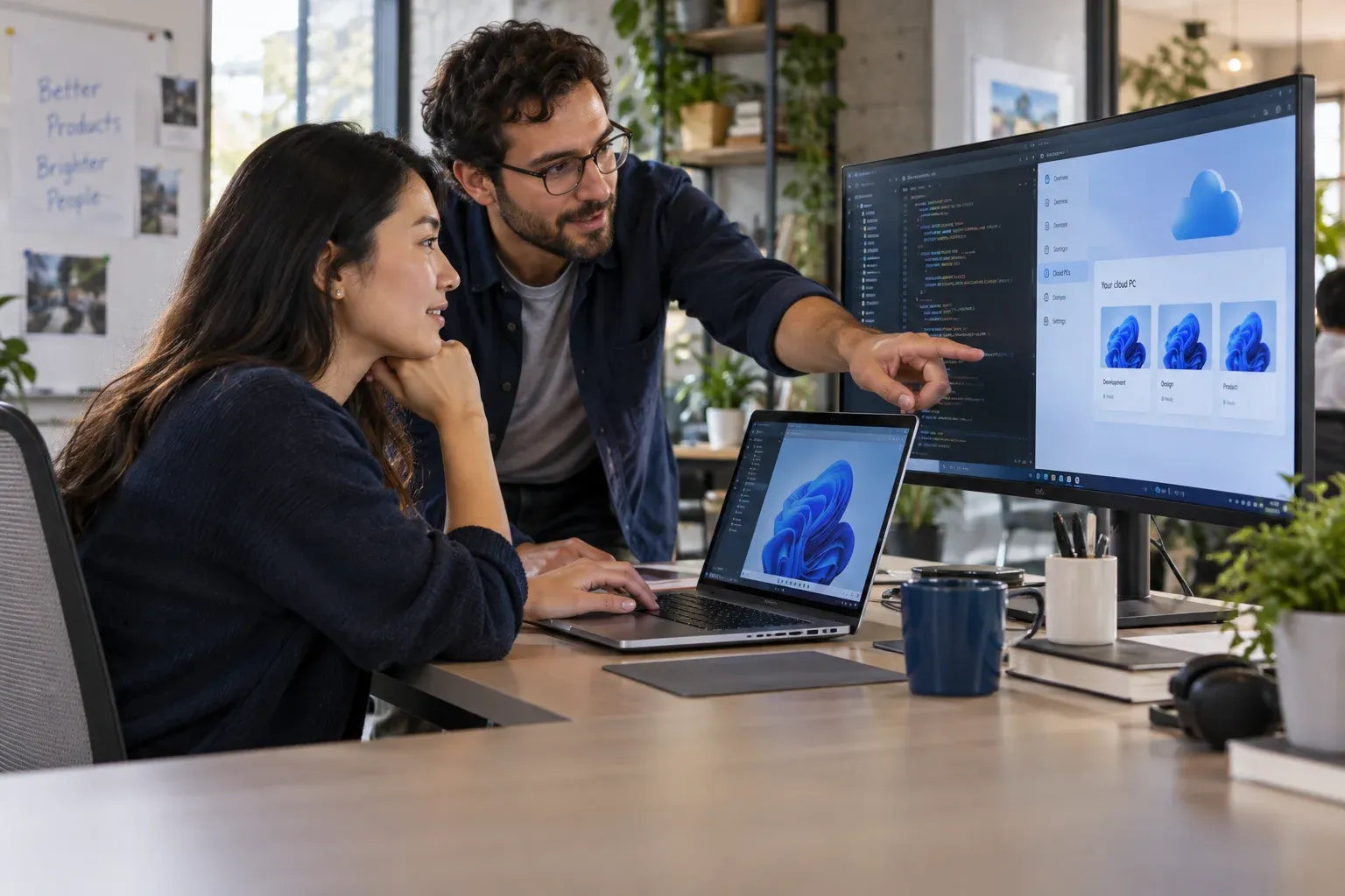 Developers reviewing an application together in a product studio.